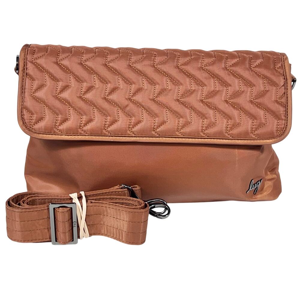 Lug Shoulder Crossboy Bag Purse Travel Brown Polyester Quilted Used